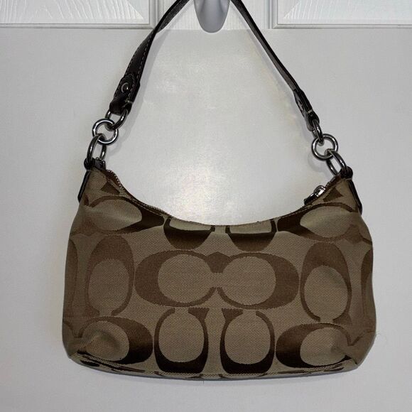 COACH Khaki Signature Stripe Mini Handbag A1221-F19218 tan/brown/khaki - Picture 6 of 11